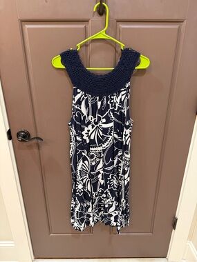 Crown + Ivy Navy and White Floral Sundress with Crochet Yoke